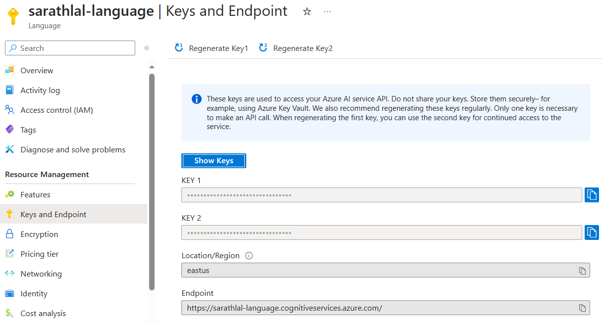 Key and Endpoints